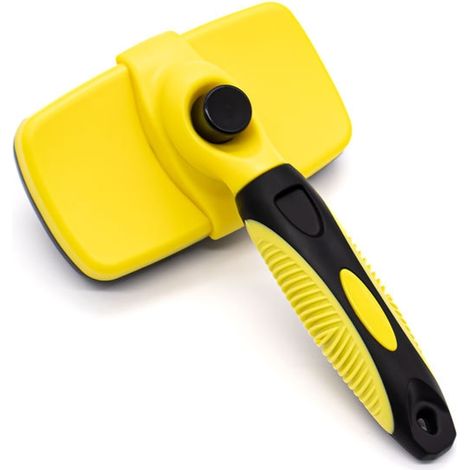 Brosse à poils d'animaux autonettoyante et massante à tête ronde pour chiens, chats et lapins (jaune) (1/3)