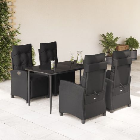 Set de muebles jardín 5 pzas con cojines ratán sintético negro vidaXL (1/5)