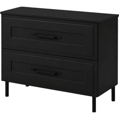 Mobile Bagno a Terra sotto Lavabo con Piano, 2 Cassetti con Chiusura Ammortizzata, Frontale Rigato MDF 19 mm, Nero + Piano Nero, Maniglie Nere, Piedini Neri, 80 x 46 x 73,6 cm (1/5)