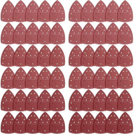 60 hojas de lija para lijadoras tipo ratón, papel de lija triangular, papel de lija para lijadoras tipo ratón para lijadoras multifunción Bosch, 11 orificios surtidos, grano 40/60/80/120/180/240 (1/4)