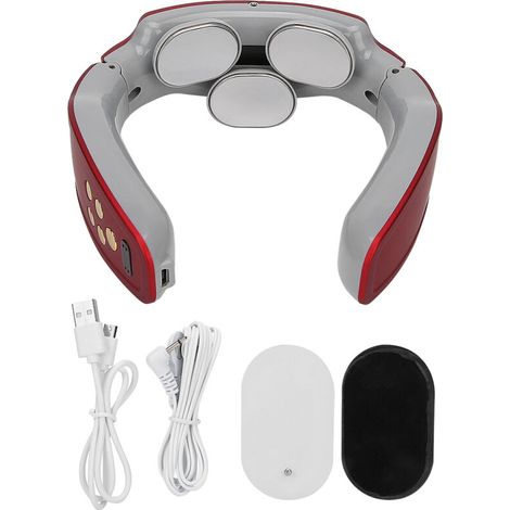 Masseur cervical rechargeable intelligent - 3 têtes physiothérapie - Rouge - Design ergonomique