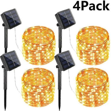 Guirlande lumineuse solaire LED étanche pour extérieur idéale pour les fêtes de Noël - 12 m 100 LED 4 LED blanc chaud (1/4)