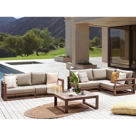Conjunto de sala de estar 4 plazas de madera de acacia oscura cojines Timor II (1/5)