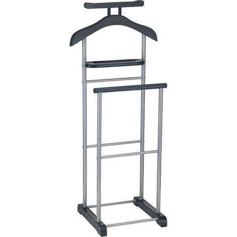 Valet de chambre ASSAM noir avec étagère, style majordome, portant à vêtements pratique et moderne avec structure en métal (1/3)