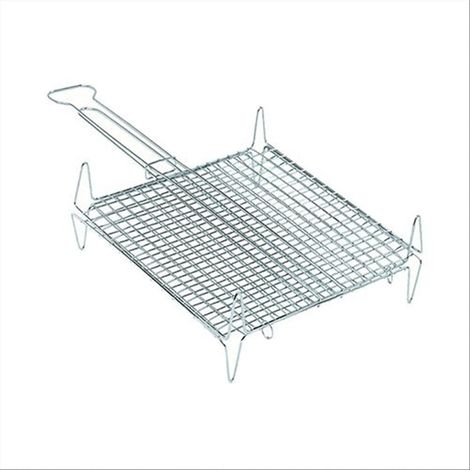 TrAdE Shop Traesio - Graticola Bombata Per Barbecue Griglia In Acciaio Con Piedini Manico 27 X 37 Cm 005011a - (1/2)