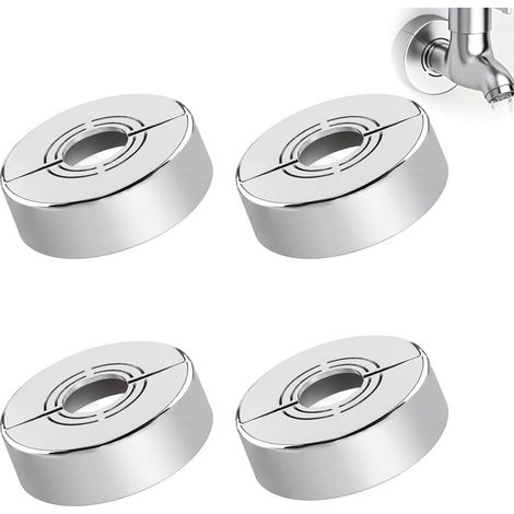 Lot de 4 Rosace Mitigeur Douche, Chrome, Cache Tuyau et Cache Robinet Douche Scindé, Adaptable Ø20/Ø25/Ø33 mm, Rosace Mitigeur Douche Pratique pour Salle de Bain et Cuisine (1/5)