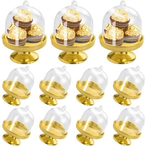 QORVA-12 Pièces Mini Présentoir à gâteaux,mini cloches à gâteau, avec couvercle transparent, pour décoration de table, anniversaire, fête prénatale (1/5)