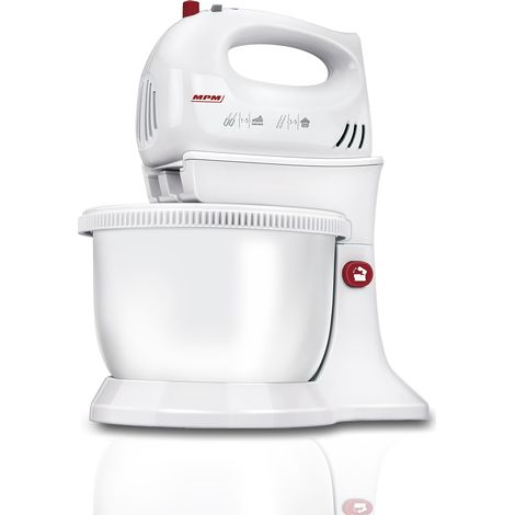MPM MMR-16Z Batidora Amasadora Repostería con Bol 3,4 L, 5 Velocidades+Turbo, Bol Giratorio, Accesorios Acero Inox. 750W Blanco