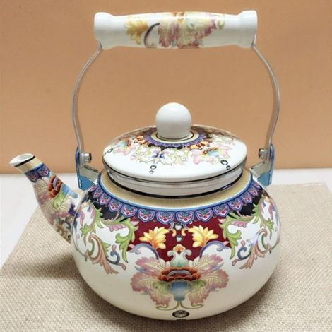 1 Théière, émail, motif floral, poignée isolée, induction gaz, cuisine maison