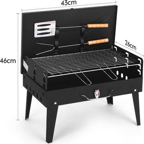 Barbecue pliant avec coffre de rangement intégré – Four et grille de camping en un – Idéal pour plein air et marché