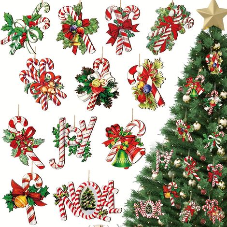 12 Stück Weihnachts-Lolli-Ornamente, Süßigkeiten-Christbaumschmuck, bunte Mini-Zuckerstangen-Hängeornamente, Polymer-Ton, Weihnachts-Pfefferminz-Anhänger für Weihnachtsbaum-Partys, Heimdekorationen (1/4)