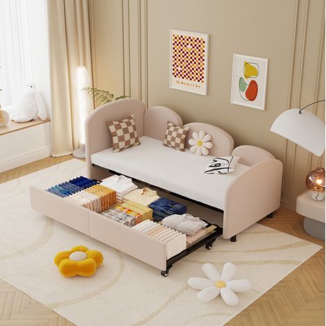 Bett Schlafplatz Schublade 90x200 Samt Pink OKMYHOME (1/5)