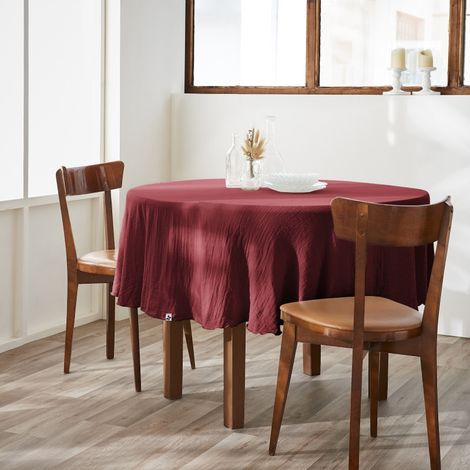 Nappe ronde (0) 180 cm gaze de coton unie gaïa Bordeaux (1/2)