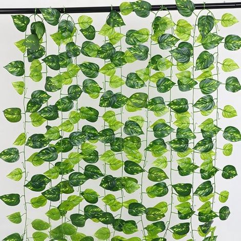Guirlandes de Pothos Artificielles Panachées – Pothos Artificiel – Résistant aux UV – Pour Intérieur & Extérieur, Jardin, Balcon, Pergola & Décoration d'Intérieur – Vert/Jaune – 2,3 m – 12 Pièces (1/5)