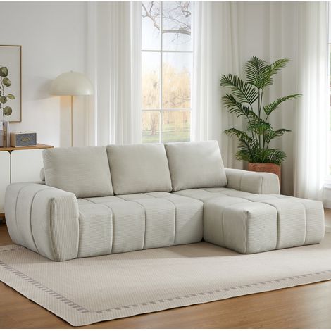 Divano senza montaggio in velluto a coste beige OKMYHOME (1/5)