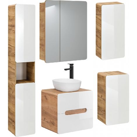 Ensemble salle de bain avec meuble vasque 60 cm + 4 éléments - Archipel White - Livraison gratuite