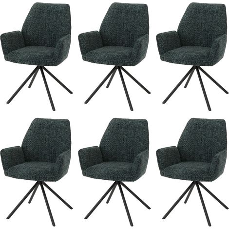 [NEUWERTIG] 6er-Set Esszimmerstuhl HHG-427, drehbar Auto-Position Metall Chenille (410g/m²) Gestell schwarz, dunkelgrün (1/5)