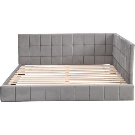 Lit rembourré type canapé-lit 140200, lit multifonction avec sommier à lattes en velours doux pour la peau, gris