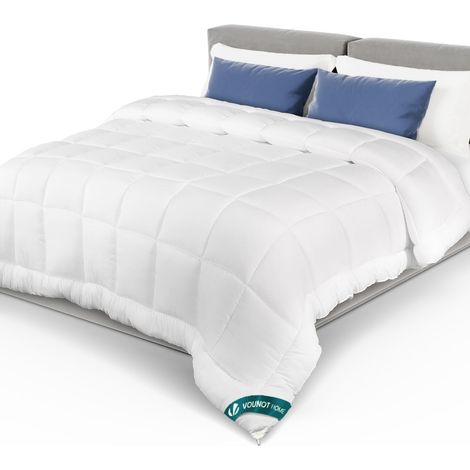 Vounot – Couette tempérée 220x240cm 300g/m² blanc – Garnissage microfibres 7D ultra-douces – Lavable en machine – Certifiée Oeko-Tex