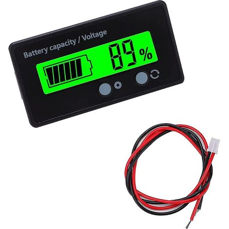 Indicateur de capacité de batterie CC, voltmètre, moniteur de capacité de batterie, indicateur de batterie au plomb-acide, écran LCD CC 12 V 24 V 36 V 48 V (voyant vert) (1/5)