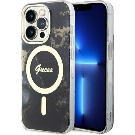 Coque MagSafe Guess effet marbre doré noire pour iPhone 14 Pro Max (1/5)