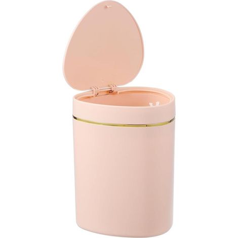 Minipapelera con tapa (de botón), 1,5 litros, apta para oficinas, baños, cocinas, salones y dormitorios, color rosa. (1/5)