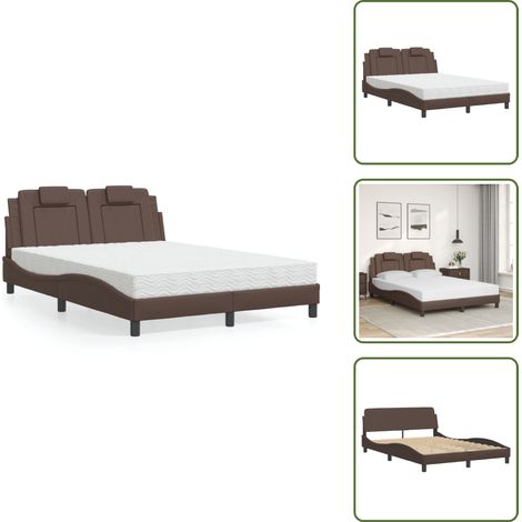 The Living Store Lit avec matelas marron 140x190 cm similicuir - Lit Double - Lit Confortable - Lit Design - Cadre Lit Simili Cuir - Matelas Mousse (1/5)