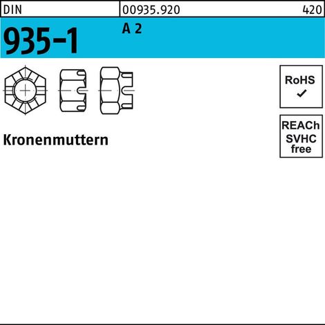Sechskantmutter DIN 935 M 12 x 1,75 Edelstahl A2 blank 25 Stk (1/2)