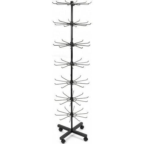 ® Présentoir rotatif en métal à 7 niveaux pour chapeaux, bijoux, chaussettes et foulards en soie, avec roulettes (1/5)