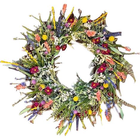 Couronne de printemps artificielle de marguerites et de lavande, couronnes de fleurs sauvages en soie-- (1/5)