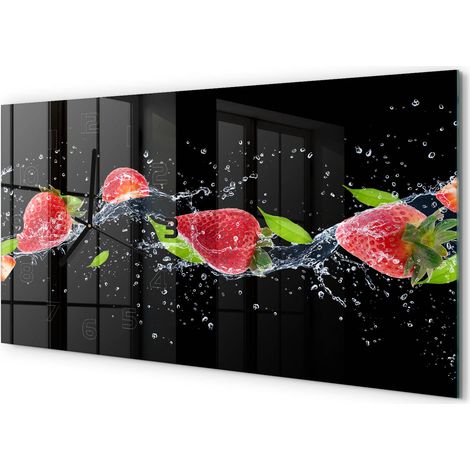 Grande Horloge Murale 60x30 cm Design Panoramique Verre Silencieux pour Salon Fraises et eau (1/5)