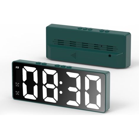 Sveglia digitale a LED con specchio, sveglia a LED, formato 12/24 ore, funzione snooze, visualizzazione della temperatura in tempo reale (verde).