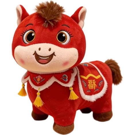 Cheval En Peluche - Jouet En Peluche Doux En Coton PP - Décoration Festive Pour Nouvel An Lunaire - Tailles 25 30 40 50 Cm - Lot De 1 (1/5)