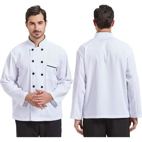 1 Veste de cuisinier, Unisexe, Taille L, Manches courtes, Respirante, Absorption humidité, Cuisine professionnelle (1/4)