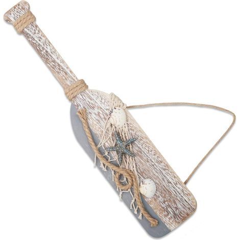 40 CM Decoración de madera en forma de remo con estrella de mar y conchas para decoración náutica, adorno colgante para pared o puerta, decoración temática de playa para el hogar. (1/5)