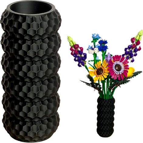 Vaso Lego per fiori, erba artificiale, decorativo, moderno, nero, 17 cm (1/5)