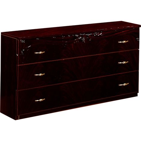 Commode 3 grands tiroirs baroque bois brillant acajou Venize 116cm (1/3)