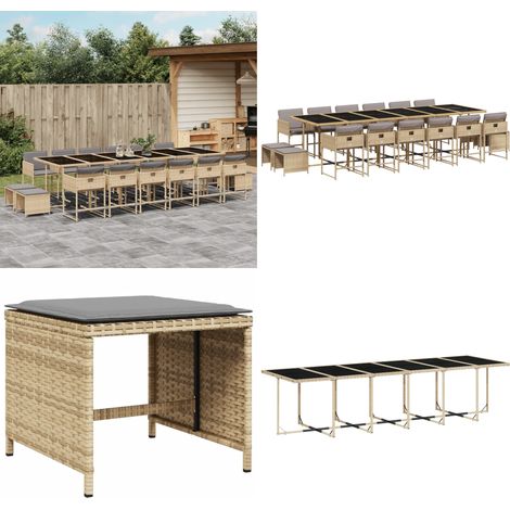 Ensemble à manger de jardin et coussins 17 pcs mélange beige - Ensemble Salon De Jardin - Meuble De Jardin - Résine Tressée - Mobilier Extérieur - Set De Jardin - Home & Living (1/5)
