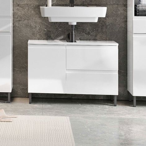 Meuble sous lavabo 2 portes 1 tiroir 80x34x56cm blanc - SALVONA