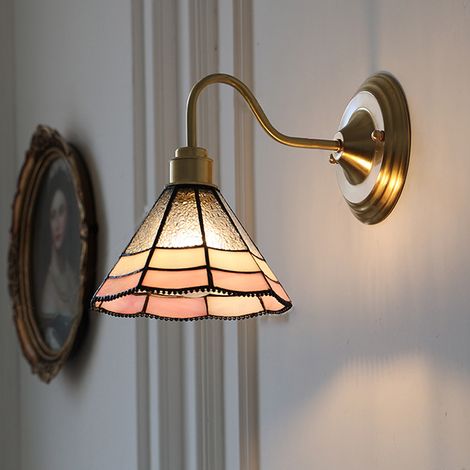 Applique murale, lampe de chevet vintage, applique murale en laiton avec abat-jour en verre, applique d'intérieur avec ampoule, lumière chaude 3000K (1/5)