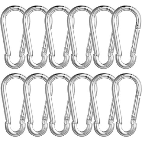 Lot de 12 mousquetons, Ø 6 x 60 mm, charge maximale de 180 kg, inoxydables, crochets galvanisés, mousquetons pour porte-clés, hamacs, camping, pêche, auvents, etc. (1/5)