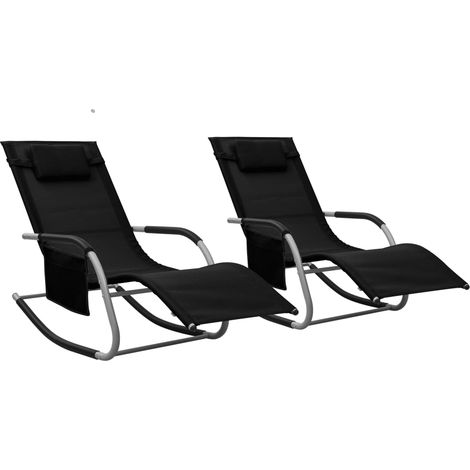 Chaises longues 2 pcs Textilène Noir et gris (1/5)