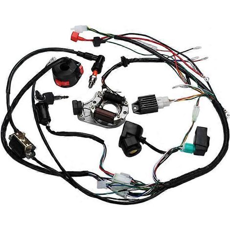 Un ensemble complet de faisceaux de câblage électrique compatibles avec les motos, les VTT, les quads et les motos tout-terrain (50/70/90/110/125cc). (1/5)