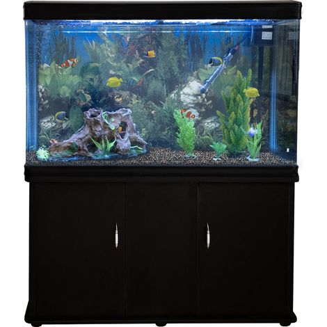 MonsterShop - Acquario 300 Litri con Armadietto Nero e Kit con Piante e Ghiaia Naturale 143cm x 120cm x 39cm (1/5)
