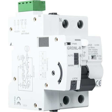 30mA 40A Residual Current Circuit Breaker, Automatic Residual Current Switch, 2P AC220V, Automatic Resetting, RCCB Smart Circuit Breaker, Protection Switch DEWD9L-R (1/5)