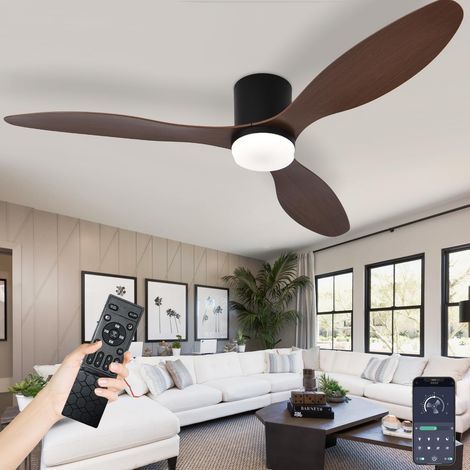 Ventilateur Plafond Silencieux Avec Lumiere, Lustre Ventilateur Design Avec Telecommande, Ventilo Plafond Avec Lampe Intégrée DC Réversible 6 Vitesses Pour Salon Chambre-Black-WoodGrain42in