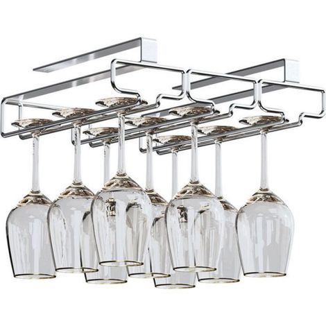 Support Verre Suspendu, Porte Verres à Vin en Métal Rangement Installation sous Meuble pour Bar Restaurant Cuisine (3 Rangs argent) (1/4)