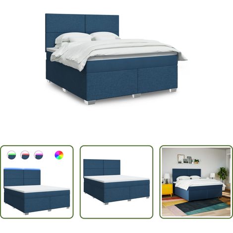 vidaXL LED-Beleuchtung - Boxspringbett mit Matratze Blau 180x200 cm Stoff (1/5)