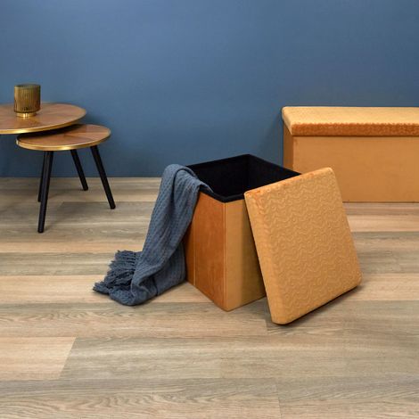 Coffre Pouf Pliable - HOME DECO FACTORY - Jaune - Design Capitonné (1/5)