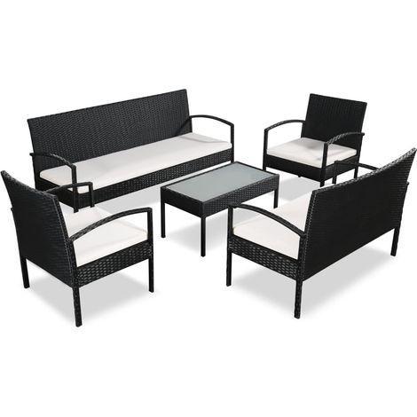 Set muebles de jardín 5 piezas y cojines ratán sintético negro vidaXL (1/5)